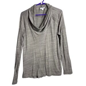 James Perse Cowl Neck Long Sleeve Linen Blend Tunic Top Size 3 Beige